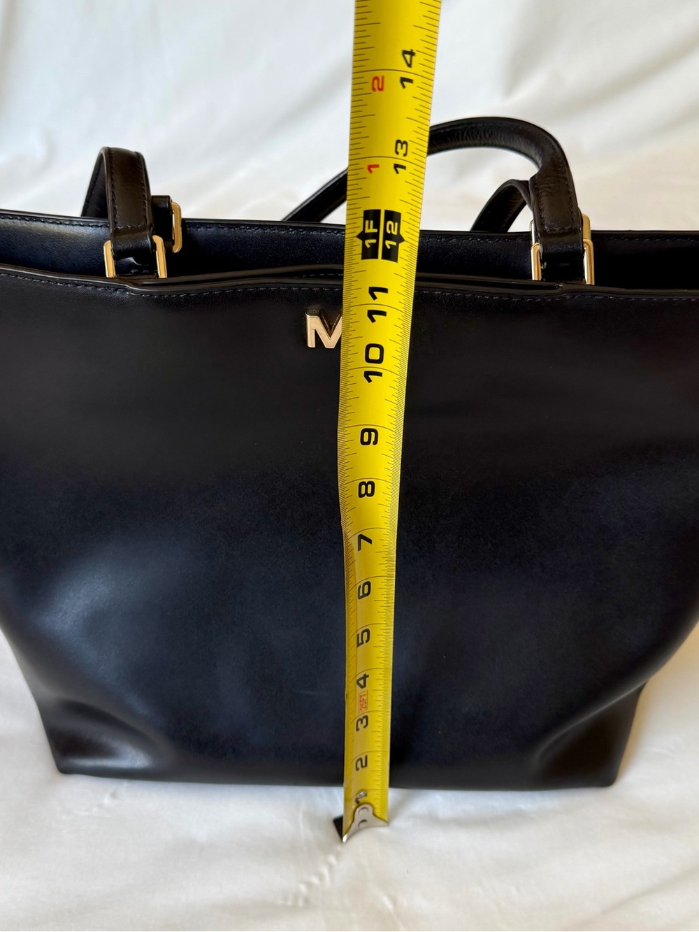Michael Kors Black Leather Tote with Gold MK Emblem - Picture 13 of 16